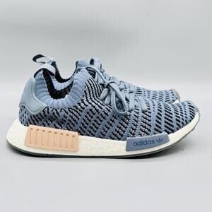adidas Light Blue and Black Primeknit NMD R1 Sneakers